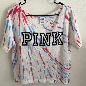 PINK oversized red-white-blue tie dye t-shirt.